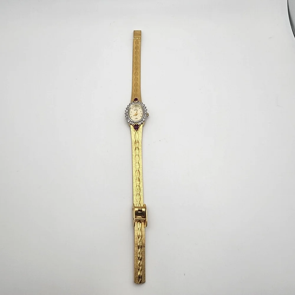 Vintage Elgin Gold Tone Ruby & White Sapphire Watch
